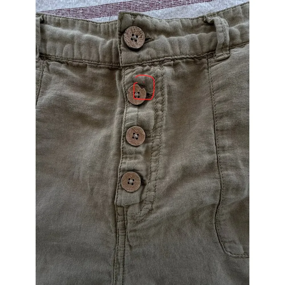 Rip Curl Summer Palm Linen Shorts High Rise Coconut Button Women's L Gold Beachy
